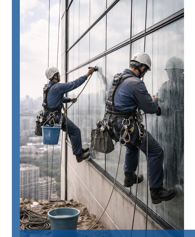 Профессиональная мойка фасадных окон альпинистами в Рославле