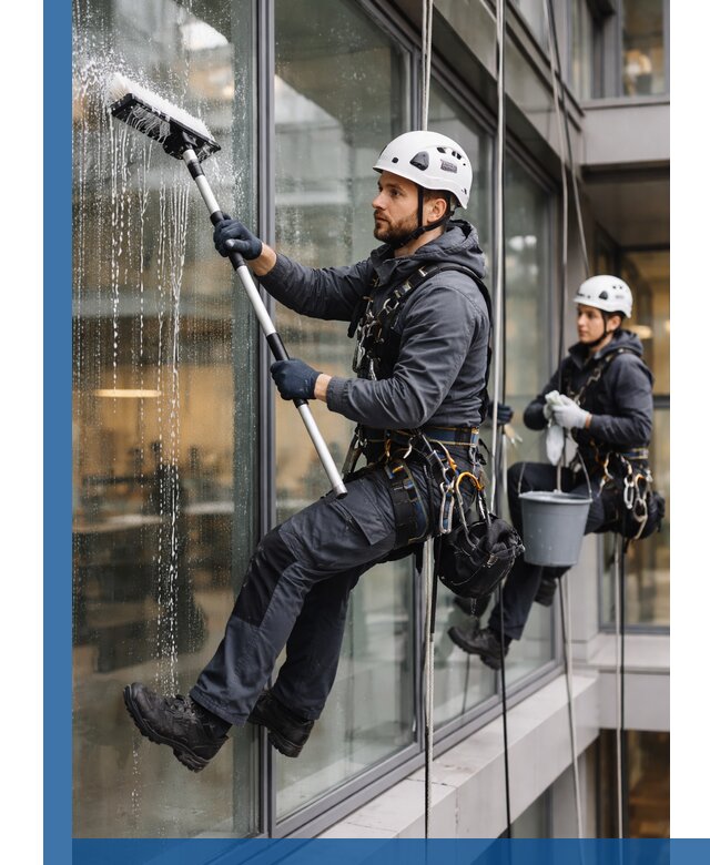 Профессиональная мойка витражей промышленными альпинистами в Рославле