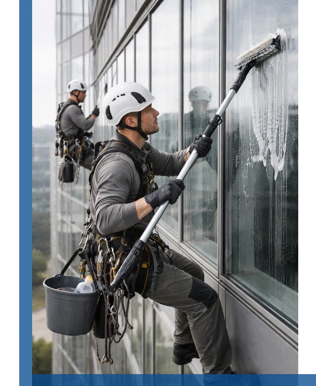 Высотная мойка сплошного остекления с выездом в Рославле