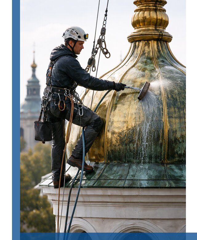 Профессиональная мойка куполов и шпилей высотными альпинистами в Рославле