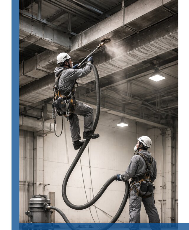 Обеспыливание потолочных конструкций в Рославле промышленным альпинизмом