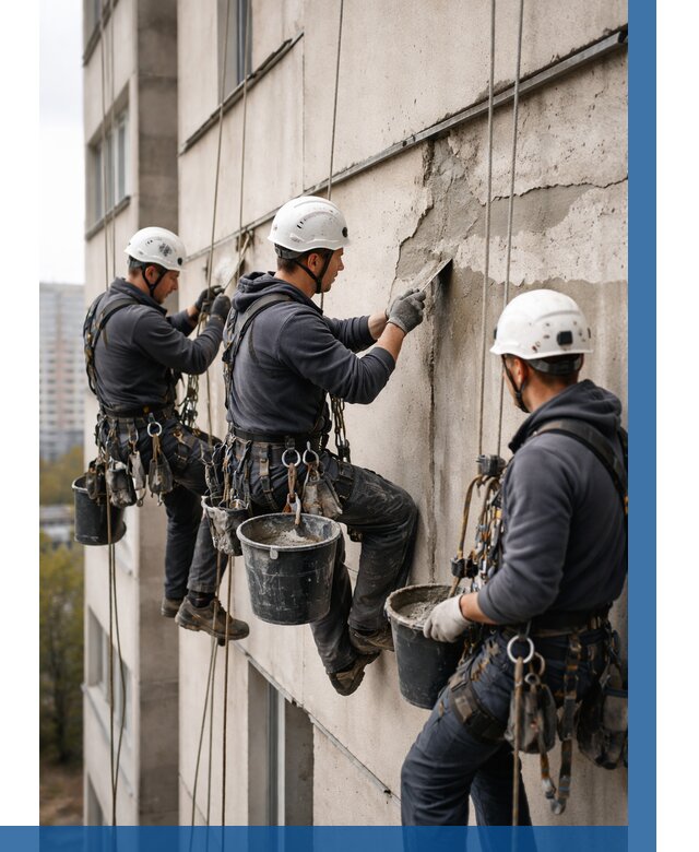 Ремонт бетонных элементов фасада в Рославле от 2569 р. | ВЫСОТНИК-Рлв