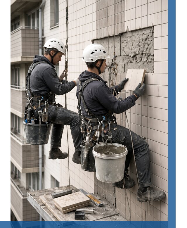 Ремонт облицовки фасада плиткой в Рославле от 1850 р. | ВЫСОТНИК-Рлв