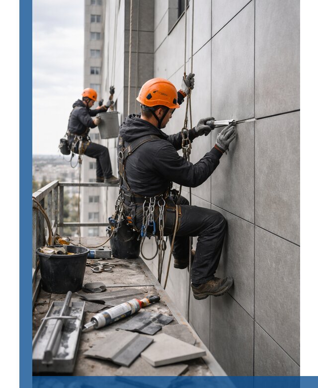 Профессиональный ремонт фасада из керамогранита в Рославле