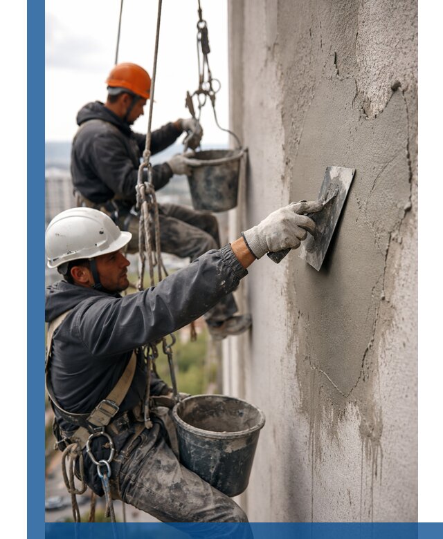 Штукатурка фасада на высоте в Рославле профессиональные работы