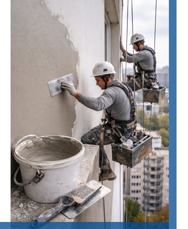 Шпаклевка фасада на высоте в Рославле от 719 р. | ВЫСОТНИК-Рлв