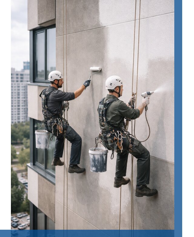 Покраска фасада альпинистами в Рославле от 308 р. | ВЫСОТНИК-Рлв