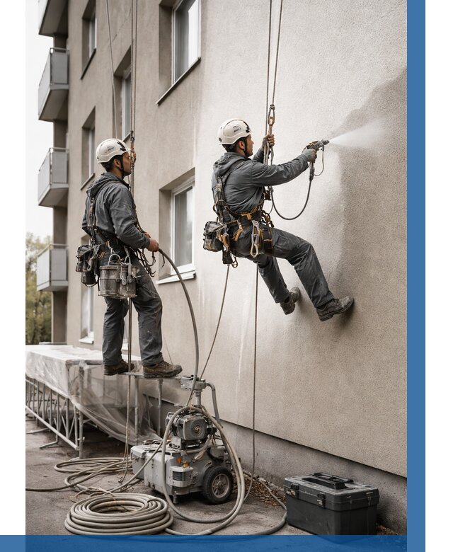 Безвоздушная покраска фасада в Рославле от 226 р/м² | ВЫСОТНИК-Рлв