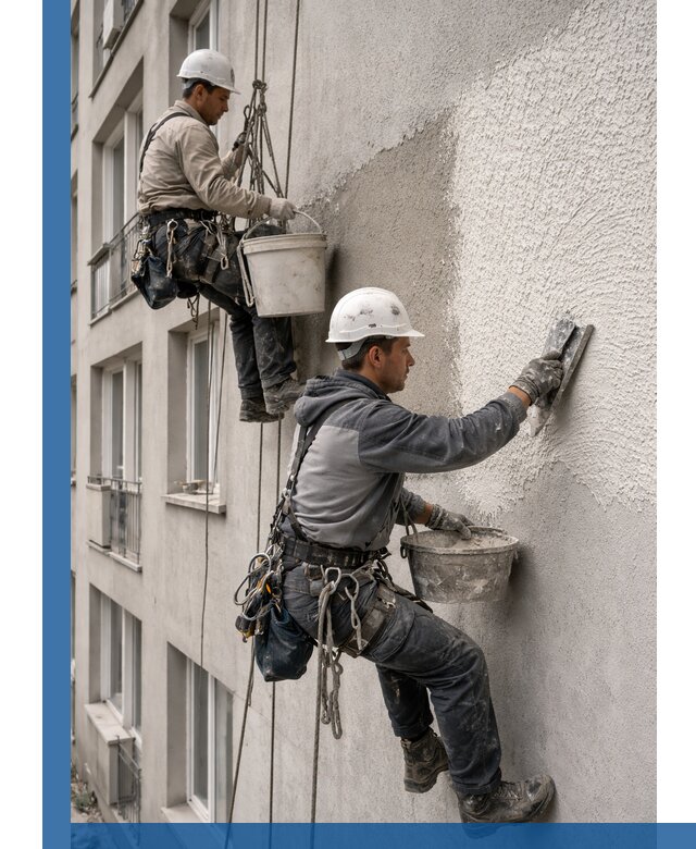 Нанесение декоративной штукатурки короед на фасад в Рославле