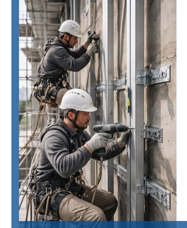 Монтаж и крепление подсистемы вентфасада в Рославле