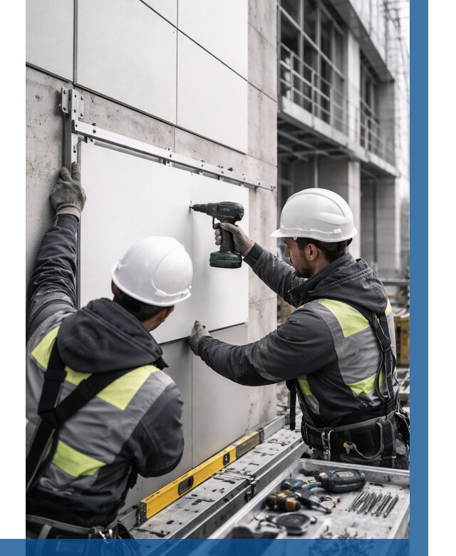 Монтаж композитных панелей фасада в Рославле от 2569 р. | ВЫСОТНИК-Рлв