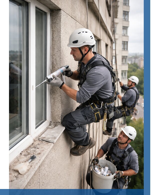 Герметизация оконных швов снаружи в Рославле от 1541 р. | ВЫСОТНИК-Рлв