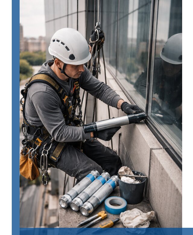 Герметизация стыков витража в Рославле для герметичных фасадов