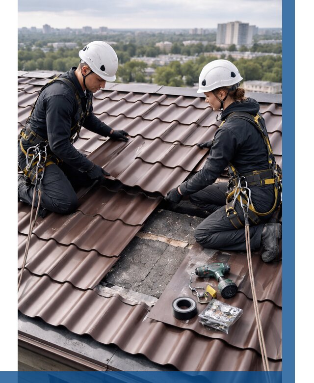 Ремонт металлочерепицы на крыше в Рославле от 925 р. | ВЫСОТНИК-Рлв