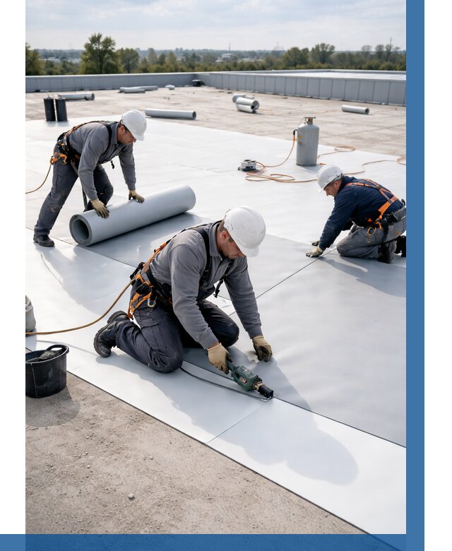 Монтаж мембранной кровли под ключ в Рославле от 1233 р. | ВЫСОТНИК-Рлв