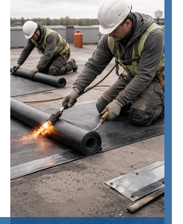 Монтаж наплавляемой кровли в Рославле от 873 р. — ВЫСОТНИК-Рлв