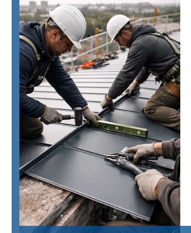 Монтаж фальцевой кровли в Рославле для промышленных зданий