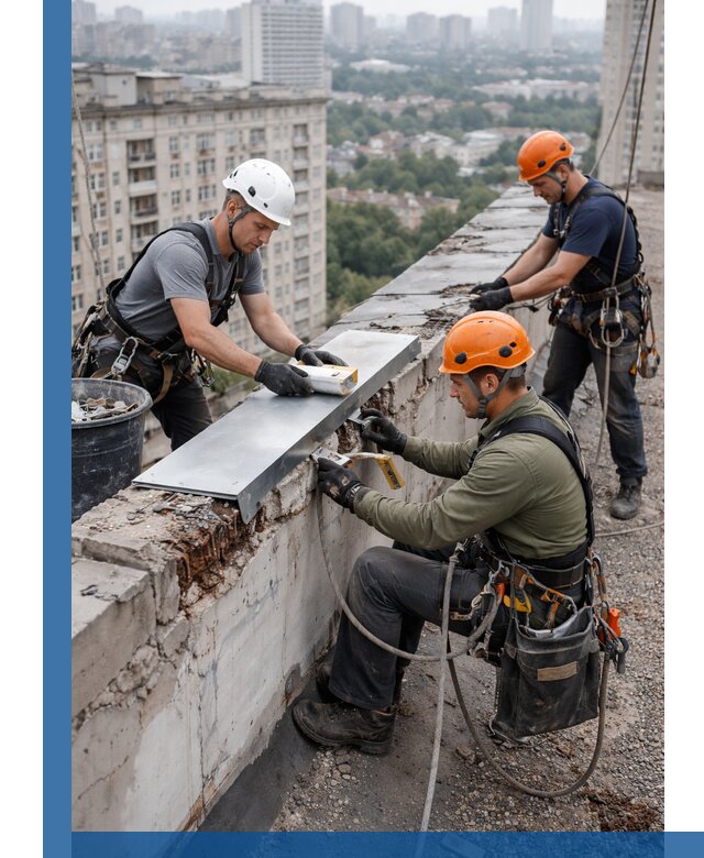 Ремонт парапета на кровле в Рославле, высотные работы с гарантией