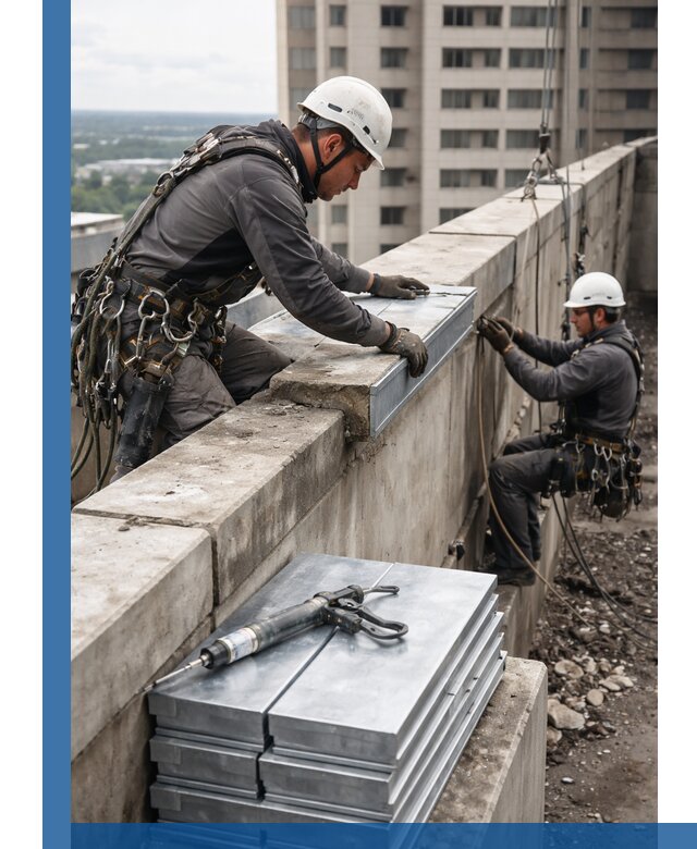 Замена парапетных крышек и установка новых в Рославле