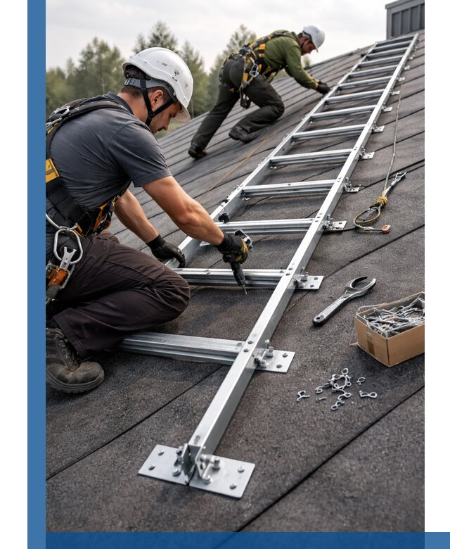 Профессиональный монтаж кровельной лестницы в Рославле под ключ