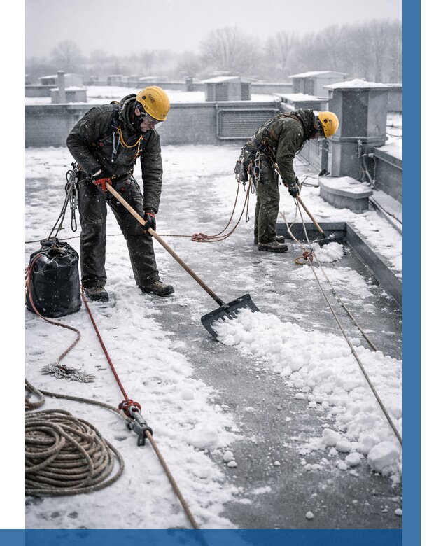 Очистка крыши от снега в Рославле от 7707 р. | ВЫСОТНИК-Рлв