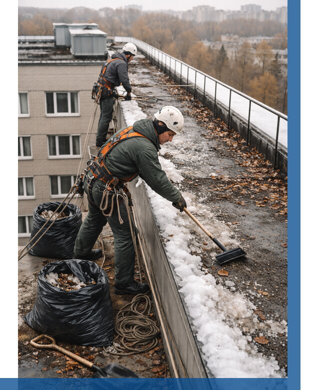 Очистка кровли по периметру в Рославле от 565 р. | ВЫСОТНИК-Рлв