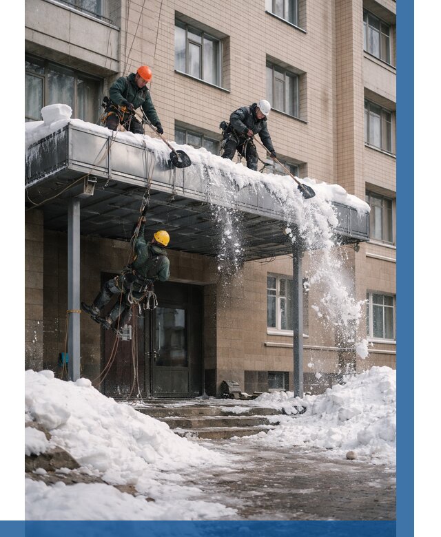 Очистка козырьков от снега в Рославле от 3597 р. | ВЫСОТНИК-Рлв