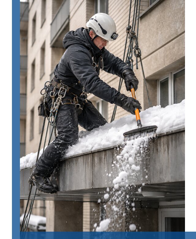 Очистка козырьков от снега в Рославле круглогодично безопасно