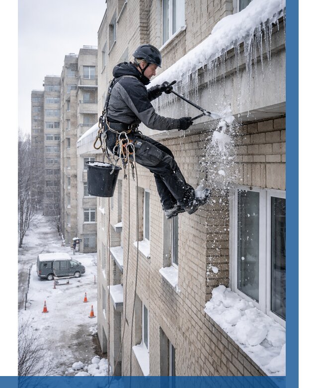 Удаление наледи с карнизов в Рославле от 360 р. | ВЫСОТНИК-Рлв