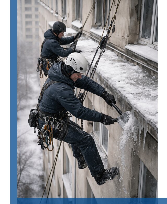 Удаление наледи и сосулек с карнизов в Рославле профессионально