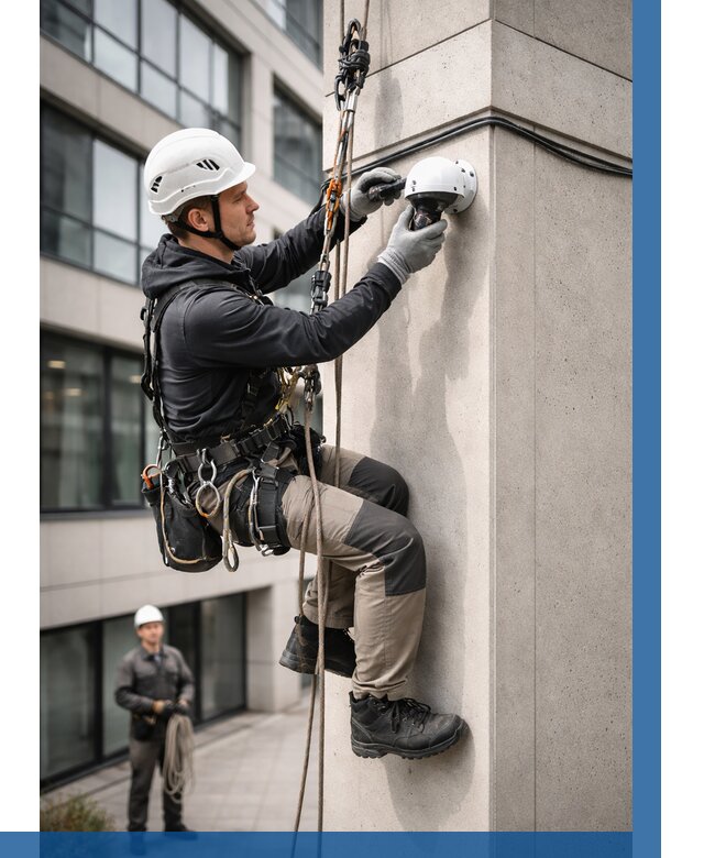 Монтаж камер видеонаблюдения на фасаде в Рославле от 8735 р.-ВЫСОТНИК-Рлв