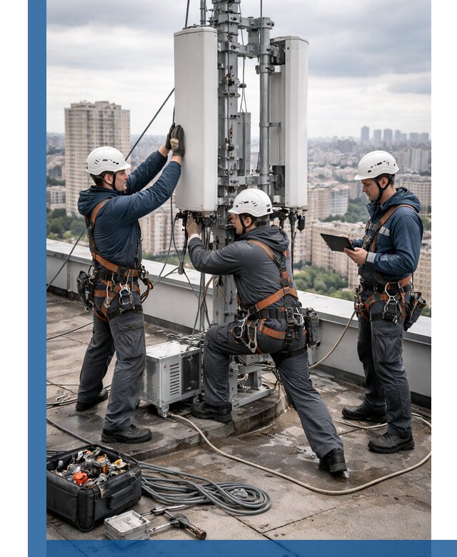 Монтаж антенн связи на крыше в Рославле с вводом в эксплуатацию