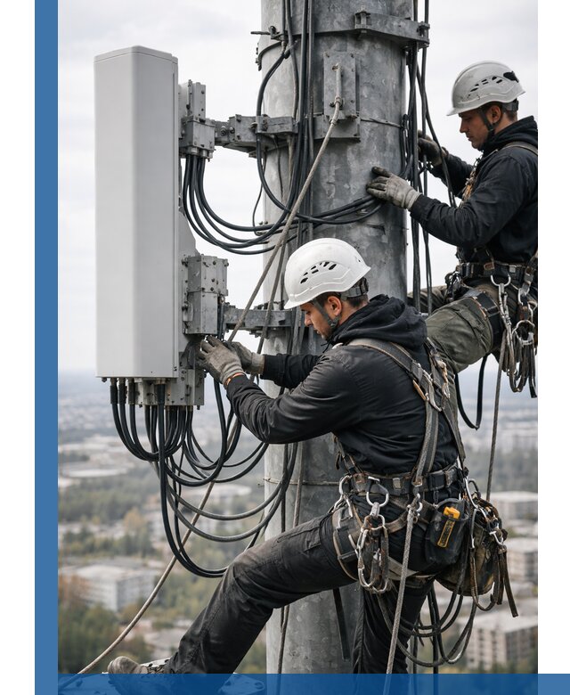 Монтаж оборудования связи на мачте в Рославле с пусконаладкой