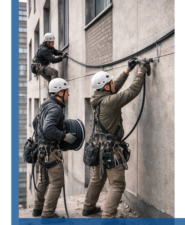 Прокладка кабеля по фасаду в Рославле, профессиональный монтаж