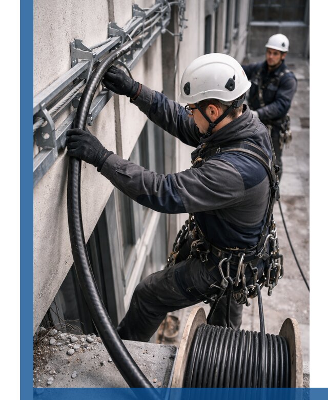 Протяжка кабеля питания на высоте в Рославле с гарантией безопасности и качества