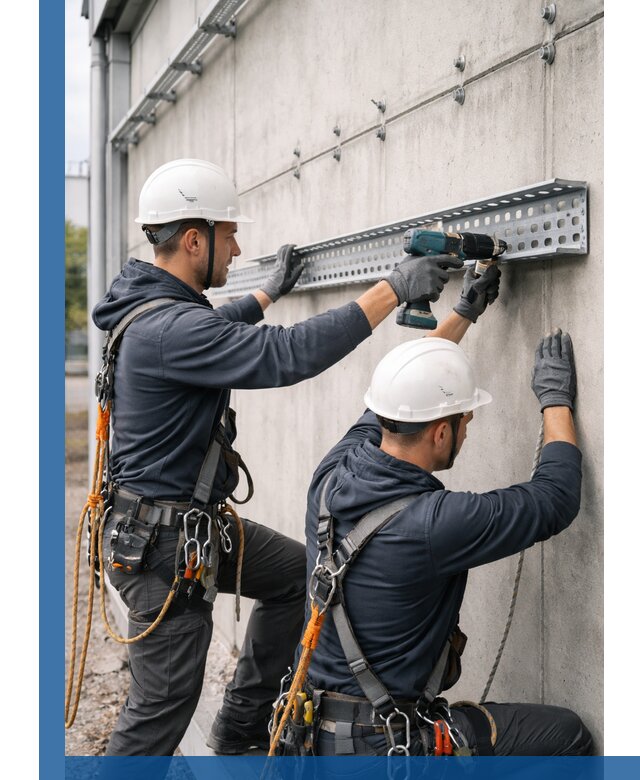 Монтаж кабельных лотков на фасаде зданий в Рославле с гарантией