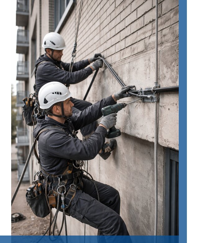 Крепление кабеля на фасаде в Рославле от 360 р. | ВЫСОТНИК-Рлв