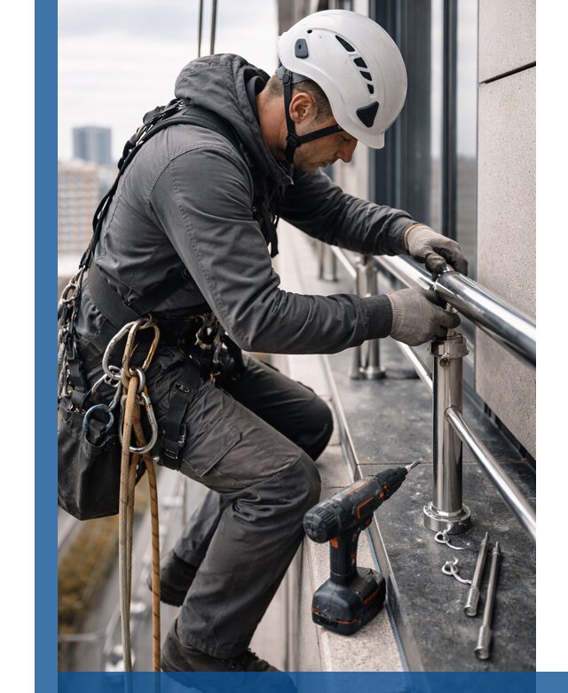 Монтаж ограждений на высоте в Рославле для зданий и конструкций