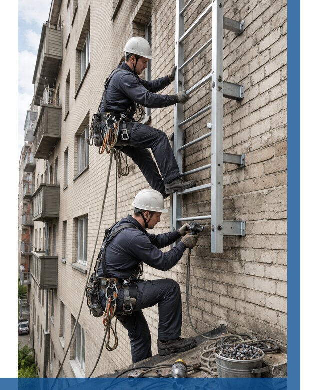 Монтаж пожарной лестницы в Рославле от 25690 р заказать у ВЫСОТНИК-Рлв