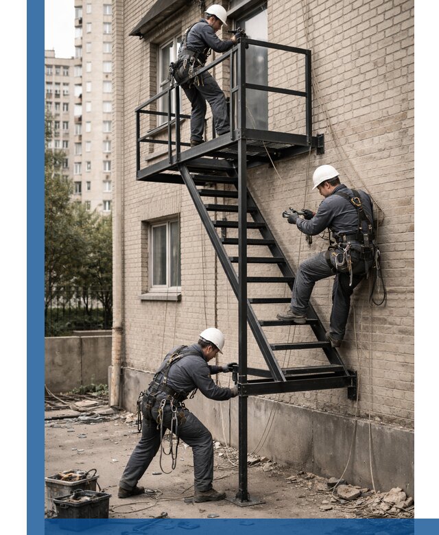 Монтаж пожарной лестницы в Рославле, установка и крепление