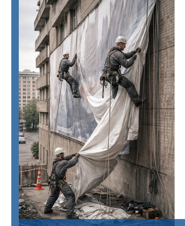 Демонтаж баннеров с фасада в Рославле оперативно и безопасно