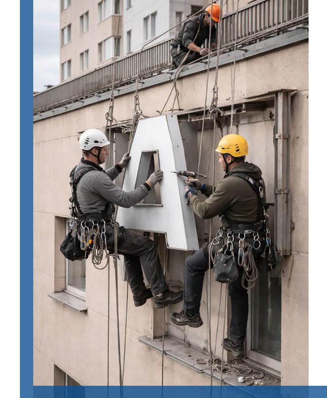 Ремонт и восстановление наружных вывесок на высоте в Рославле