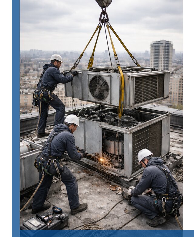 Демонтаж крышной установки в Рославле любой сложности