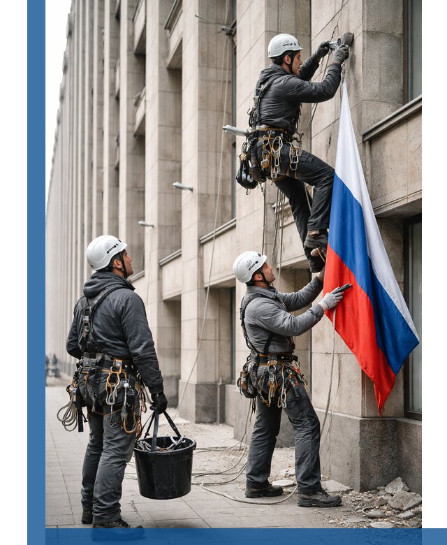 Профессиональная установка флагов на фасаде в Рославле