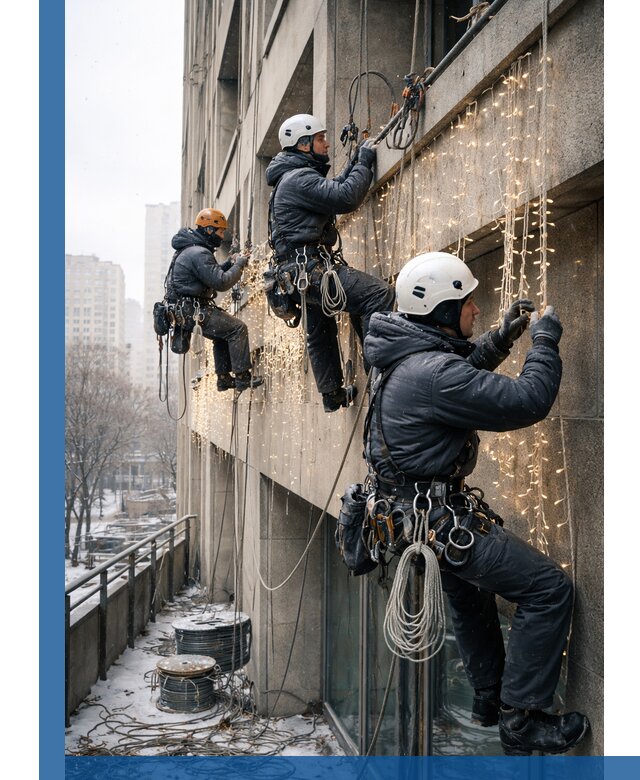 Монтаж новогодней иллюминации и украшение фасадов в Рославле