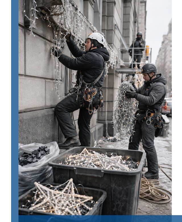 Демонтаж новогоднего оформления и гирлянд в Рославле