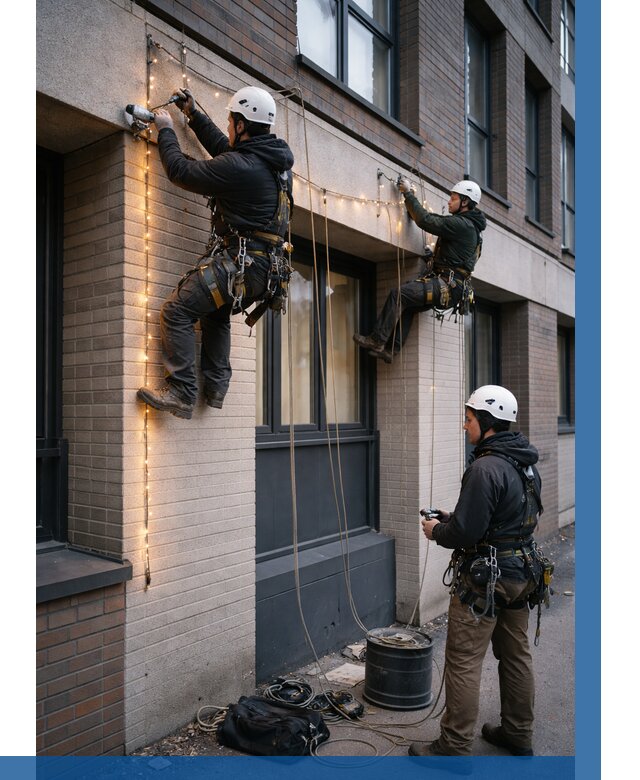 Монтаж гирлянд на фасаде в Рославле от 3597 р. | ВЫСОТНИК-Рлв