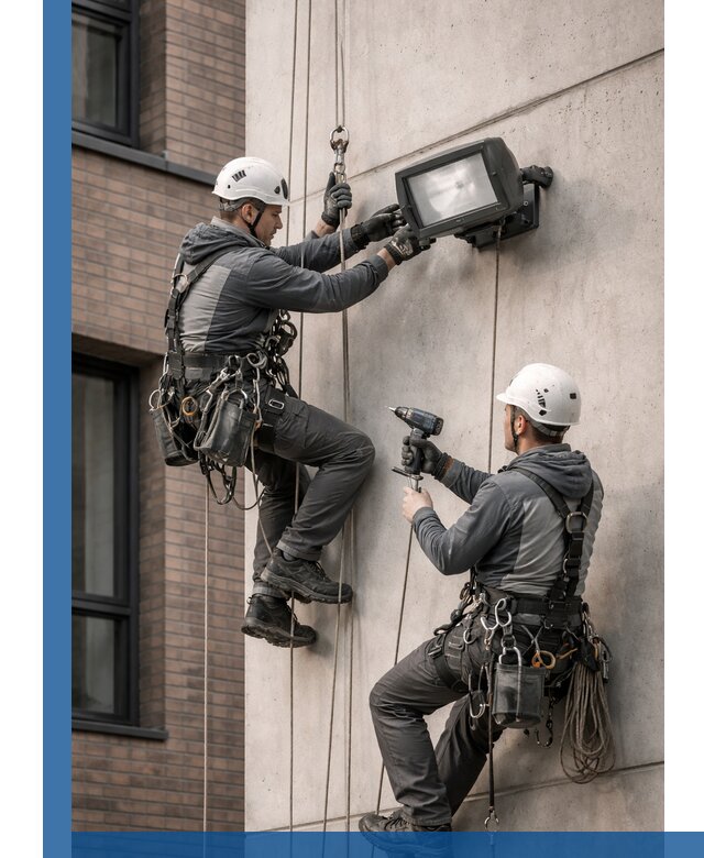 Профессиональный монтаж фасадных прожекторов в Рославле под ключ