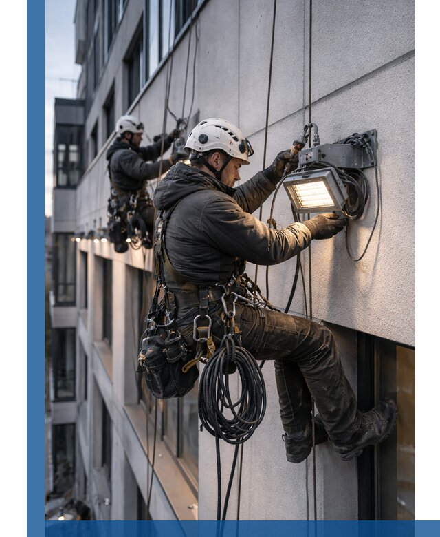 Монтаж фасадного освещения в Рославле установка и подключение