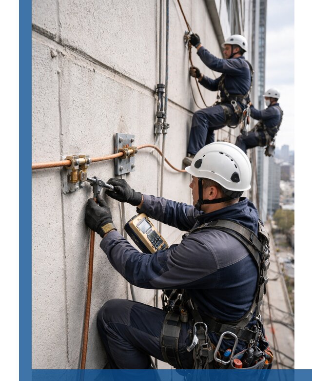 Монтаж системы заземления здания и молниезащиты в Рославле